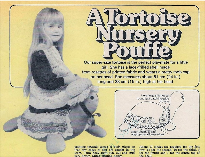 Vintage Sewing Pattern Large 24" Soft Sculpture Turtle Soft Toy Doll or ...