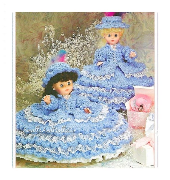 crochet bed doll dress patterns Vintage Crochet Pattern Audrey Victorian Bed Doll Music Box or Pillow Doll  Dress Hat Outfit 13 Inch Dolls PDF Instant Digital Download