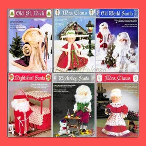 Padrões de costura vintage 13&quot; Boneca de Papai Noel do Velho Mundo e Boneca de Sra. Noel Roupas de Natal PDF Download digital instantâneo 6 designs