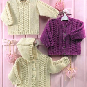 Vintage Knitting Pattern Baby Childs Hooded Cable Jacket Cardigan Sweaters PDF Instant Digital Download 0-6 yrs DK