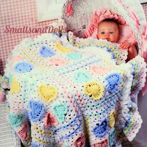 Vintage Crochet Pattern Lacy Hearts in Squares Baby Blanket Afghan PDF Instant Digital Download Trebles & Picots 5 Ply