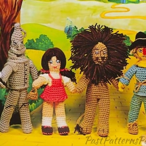 Vintage Crochet Pattern 10-12&quot; The Wizard Of Oz Dolls PDF Instant Digital Download Dorothy Lion Tin Man Scarecrow Soft Toy Amigurumi 8 Ply