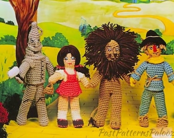 Vintage Crochet Pattern 10-12" The Wizard Of Oz Dolls PDF Instant Digital Download Dorothy Lion Tin Man Scarecrow Soft Toy Amigurumi 8 Ply