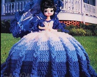 Vintage haakpatroon 13" Southern Blue Belle Doll Dress en Parasol PDF Instant Digitale Download 4 Ply