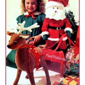 Vintage Christmas Sewing Pattern 18" Santa and Reindeer Soft Sculpture Dolls PDF Instant Digital Download Stuffed Muslin Corduroy Fabric Toy