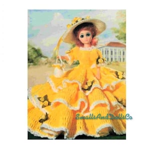 Vintage Crochet Pattern Southern Belle Antebellum Outfit For an 15 inch Doll PDF Instant Digital Download  Dress Hat Handbag 80s Bed Doll