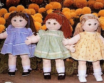 Vintage Sewing Pattern 18" Soft Sculpture Dolls Girl Dollys & Dresses PDF Instant Digital Download Plush Fabric Soft Toys Full Size Patterns