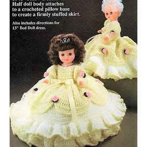 Vintage Crochet Pattern 13&quot; Cinderella Bed Doll Pillow Doll Tiered Rose Ballgown Dress PDF Instant Digital Download 10 Ply