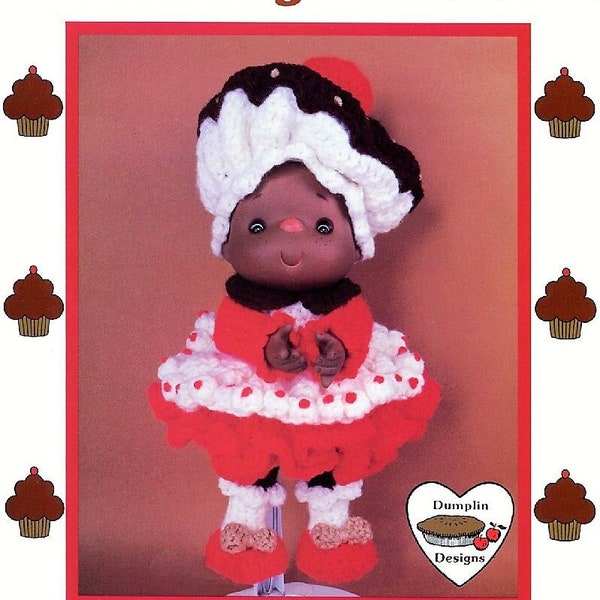 Vintage Crochet Pattern 14" Cupcake Corner Hot Fudge Sundae Yarn Head Doll PDF Instant Digital Download 1980s Dumplin Designs 4 Ply Mitzy