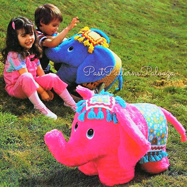 Vintage Sewing Pattern 17" Large Elephant Soft Toy Doll Plush Faux Fur Fabric PDF Instant Digital Download Sit Upon Stuffed Animal