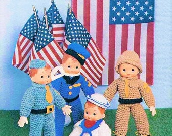 Vintage Crochet Pattern 12" American Military Soldier Soft Toy Dolls USA US Army Navy Air Force Marines PDF Instant Digital Download 4 Ply