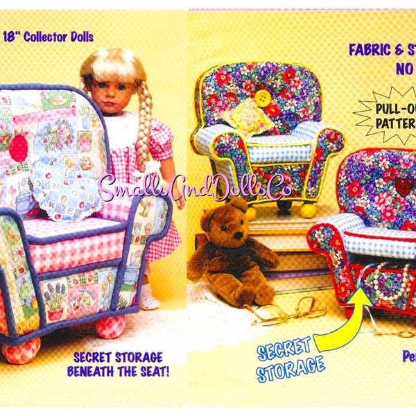 Vintage No Sew Pattern Chairs For 11 Inch Fashion Dolls and 18 Inch Dolls Teddy Bears PDF Instant Digital Download Chubby Dollhouse Chairs
