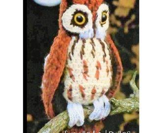 Vintage haakpatroon 11" schattige kreetuil knuffel pdf instant digitale download pluche gevulde realistische uil vogel amigurumi-pop 4-laags