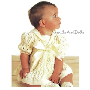 Vintage Knitting Pattern Pretty Lacy Sailor Collar Baby Girl Dress PDF Instant Download Newborn to 2 Years DK