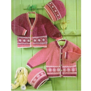 Vintage Knitting Pattern Knit Baby Girl Fair Isle Cardigan Sweaters Bonnet Set PDF Instant Digital Download 0-7 years 4 Ply Icelandic Nordic