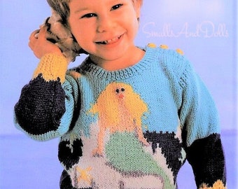 Vintage Knitting Pattern Childs Kids The Little Mermaid Sweater PDF Instant Digital Download Pullover Jumpers 4-9 yrs DK 8 Ply