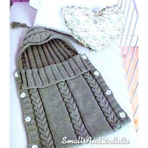 Vintage Knitting Pattern Baby Bunting Cable Knit Sleeping Bag with Hood PDF Instant Digital Download Aran 10 Ply