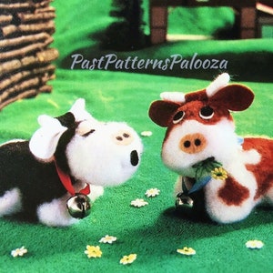 Vintage Sewing Pattern 3&quot; Miniature Cows Fleece Fabric Soft Toy Dolls PDF Instant Digital Download Sewn Cute Mooing and Chewing Farm Animals