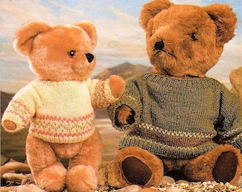 Vintage Knitting Pattern Teddy Bear Sweater Knit Fair Isle Jumpers Clothes For 14 16 18 21 Inch Toy Bears PDF Instant Digital Download DK