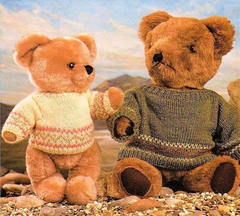 Vintage Knitting Pattern Teddy Bear Sweater Knit Fair Isle Jumpers Clothes For 14 16 18 21 Inch Toy Bears PDF Instant Digital Download DK image 1