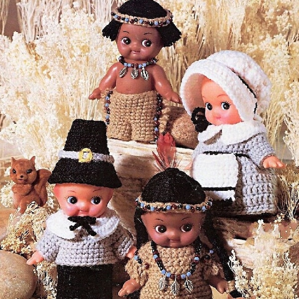 Vintage motifs au crochet Thanksgiving pèlerins indiens tenues pour 5-6" Cutie Cupidon Kewpie Impkins poupées PDF Téléchargement numérique instantané 5 plis