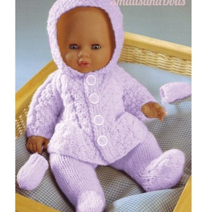 Vintage Knitting Pattern Doll Clothes Hooded Jacket Coat Leggings Mitts Set for 12-14 15-18 19-22 Inch Dolls PDF Instant Digital Download DK