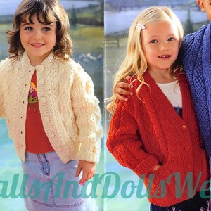 Vintage Knitting Patterns Boys Girls Kids Cable Aran Cardigan Sweater Jumpers 3 Designs PDF Instant Digital Download 1 - 12 Yrs 10 Ply