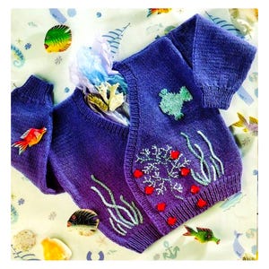 Vintage Knitting Pattern Toddler Boys Fish Sealife Cardigan Sweater PDF Instant Digital Download 18m - 6 Years Aquarium Jumper 5 Ply
