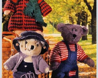 Vintage Knitting Crochet Patterns Clothes Outfits for 12 - 16 Inch Teddy Bears PDF Instant Digital Download Sweater Coat Overall 5 Ply 8 Ply