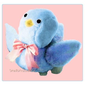 Modello di cucito vintage per peluche di uccellino blu da 7 pollici, bambola di stoffa morbida in PDF, download digitale immediato, scultura morbida imbottita di uccellino blu
