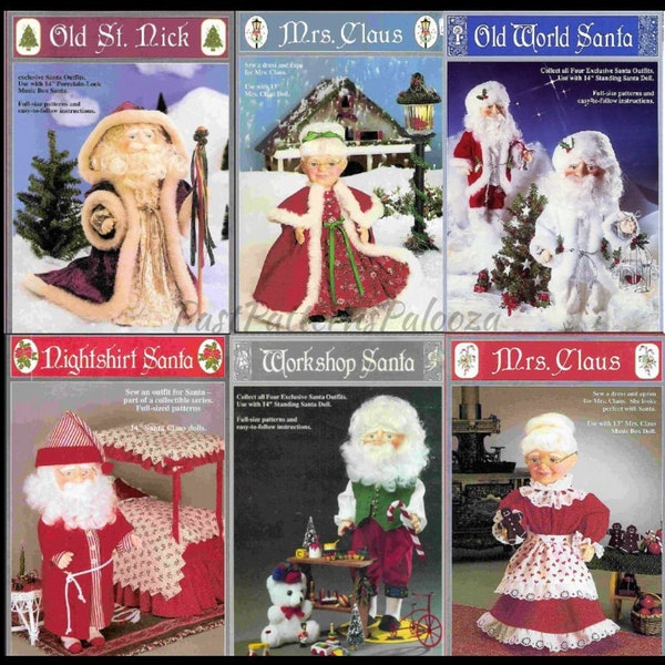 Vintage Sewing Patterns 13" Old World Santa Claus Doll & Mrs Claus Doll Christmas Clothing Outfits PDF Instant Digital Download 6 Designs