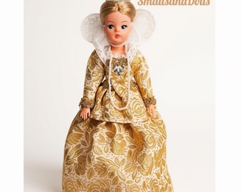 Vintage Sewing Pattern 11.5" Fashion Doll Clothes Elizabethan Costume PDF Instant Digital Download Regal Princess Queen Royal Brocade Outfit