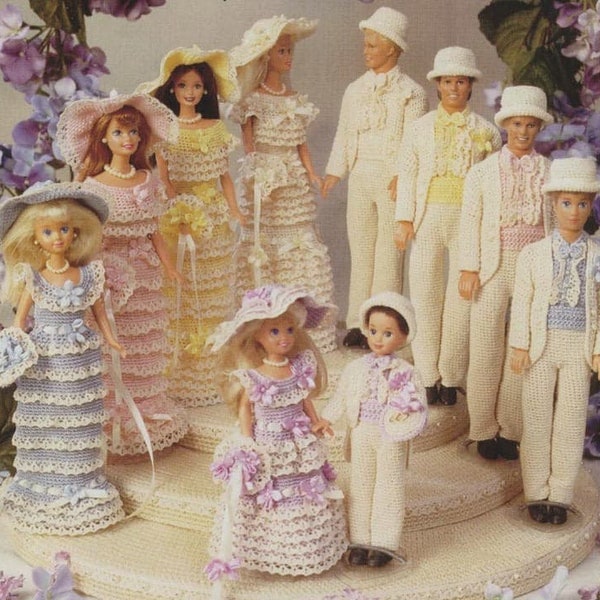 Vintage Thread Crochet Pattern Outfits For A Fashion Doll Wedding Bridal Party PDF Instant Digital Download Bride Groom 10 Designs Total