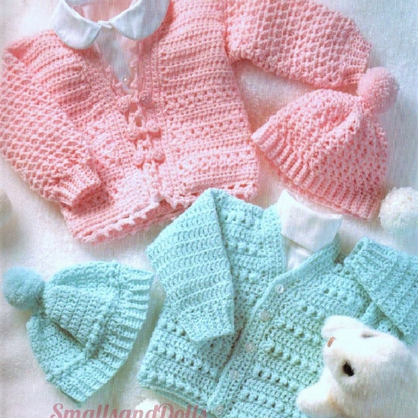 Vintage Crochet Pattern Baby Toddler Girl Boy Cardigan Sweater Hat Sets PDF Instant Digital Download 1-4 Years 5 Ply