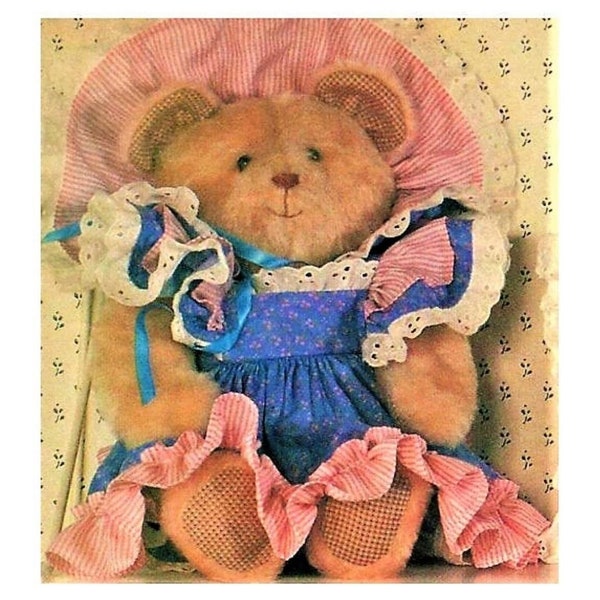 Vintage Sewing Pattern 16" Pretty Belle Bear with Dress & Bonnet Soft Sculpture toy Doll PDF Instant Digital Download Faux Fur Girl Teddy