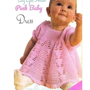 Vintage Crochet Pattern Baby Girl Pink Lacy Arrow Dress PDF Instant Digital Download 3 9 18 Months 3 Ply