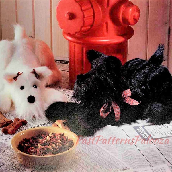 Vintage Sewing Pattern 17" Faux Fur Scottie Dog Soft Sculpture Doll PDF Instant Digital Download Fabric Scottish Terrier Toy Two Designs