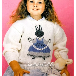 Vintage Knitting Pattern Girls Bunny Rabbit Sweater PDF Instant Digital Download 2-9 Yrs 5 Ply DK 8 Ply  Mrs Cottontail Easter Jumper