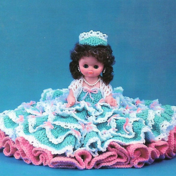 Vintage Crochet Pattern 13" Princess Bed Doll Tiara Ruffled Scalloped Dress Gown PDF Instant Digital Download 4 Ply