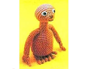 Vintage Crochet Pattern 11" ET Space Alien Amigurumi Doll E.T. Extra Terrestrial PDF Instant Digital Download Space Creature Soft Toy 10 Ply