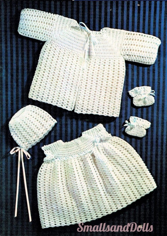 Vintage Crochet Pattern Pretty Baby Girl Shell Stitch Layette Set PDF Instant Digital Download Coat Empire Dress Bonnet Booties 6 12m 4 Ply Etsy UK