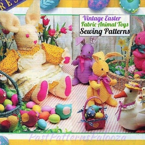 Padrões de costura vintage Brinquedos de Páscoa 34&quot; Pinafore Bunny Doll 16&quot; Tecido de chita Coelhinhos 9&quot; Bonnet Duck 3&quot; Patinhos PDF Download instantâneo
