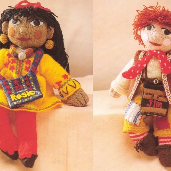 Vintage Knitting Patterns Rosie and Jim Colleciton Soft Doll Toys Hat Scarf PDF Instant Digital Download Book eBook DK 8 Ply