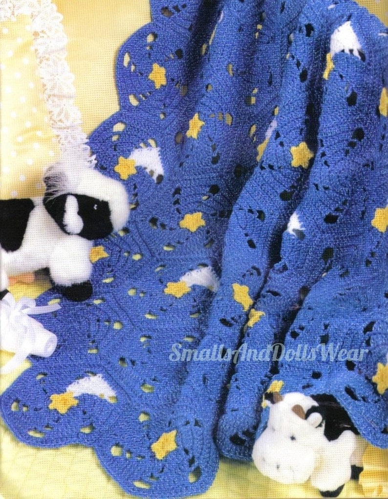 Vintage Crochet Pattern Shooting Stars Baby Afghan Granny Square Hexagons Motif Blanket PDF Instant Digital Download 5 Ply image 1