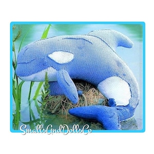 Vintage Knitting Pattern Large Blue Dolphin Orca Whale Stuffed Soft Toy PDF Instant Digital Download Knitted Plush Marine Animal 8 Ply