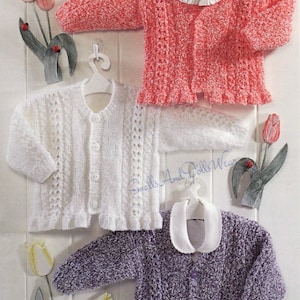 Vintage Knitting Pattern Knit Baby to Big Girl Cable Paneled Peplum Cardigan Sweaters Jumpers PDF Instant Digital Download 0-6 yrs DK 8 Ply