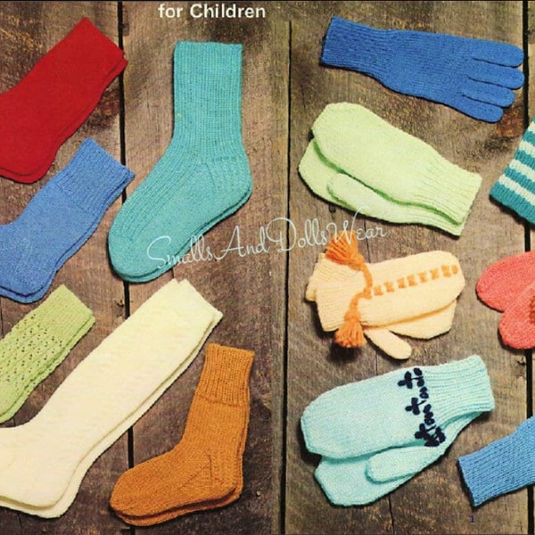 Vintage Knitting Patterns Boys Girls Childrens Socks Mittens Gloves Lot PDF Instant Digital Download Kids Quick Easy Simple Socks 2-12 Years