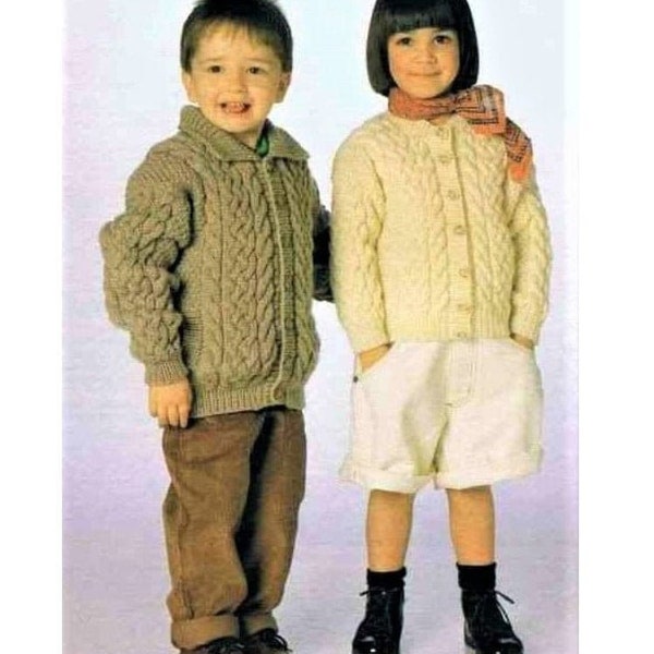 Vintage Knitting Pattern Toddler to Big Boys Girls Aran Cardigan Jackets Cable & Moss Stitch PDF Instant Digital Download 2-12 yrs 10 Ply