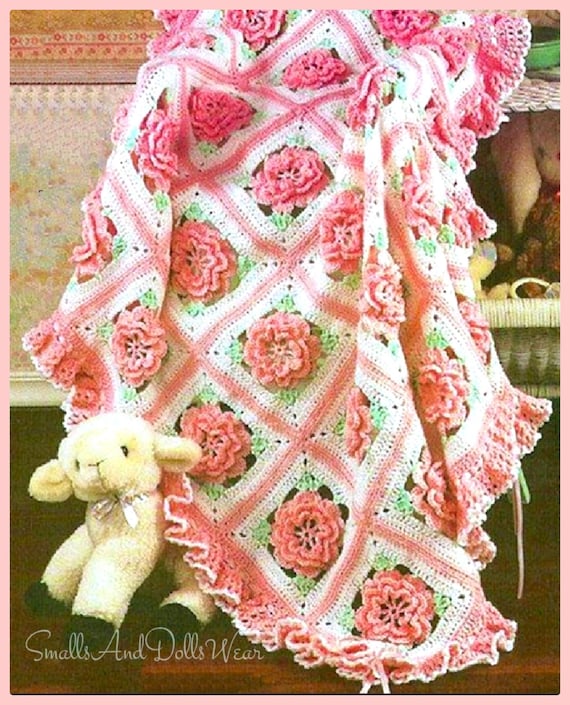 Vintage Crochet Pattern Pretty Ruffles & Roses Baby Afghan Vintage Crochet Pattern Pretty Ruffles & Roses Baby Afghan