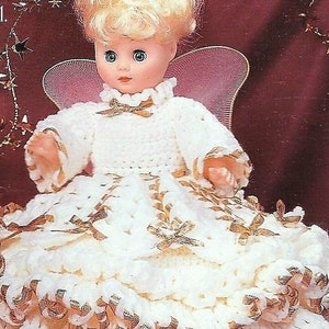 Vintage Crochet Pattern Angel and Ribbon Dress Bed Doll Music Box or ...